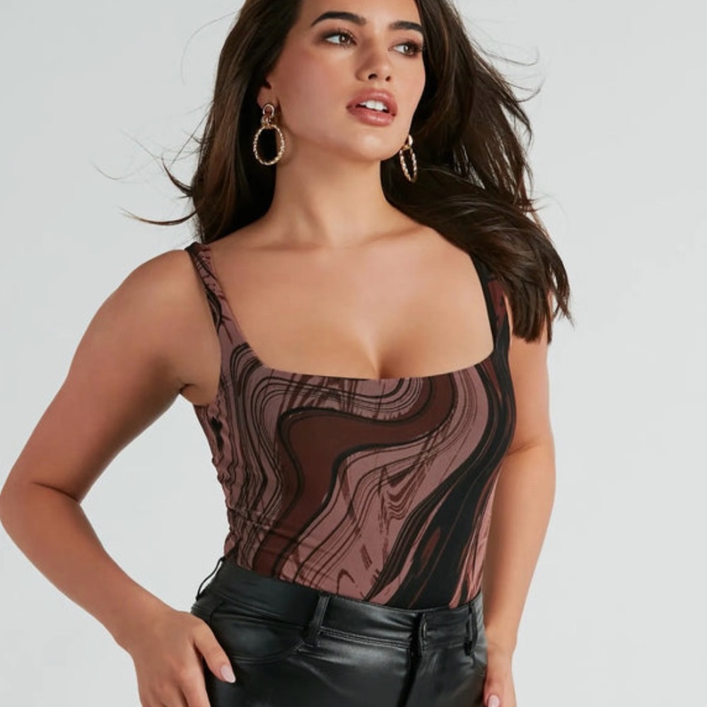 Windsor abstract Mocha pink swirl Bodysuit
